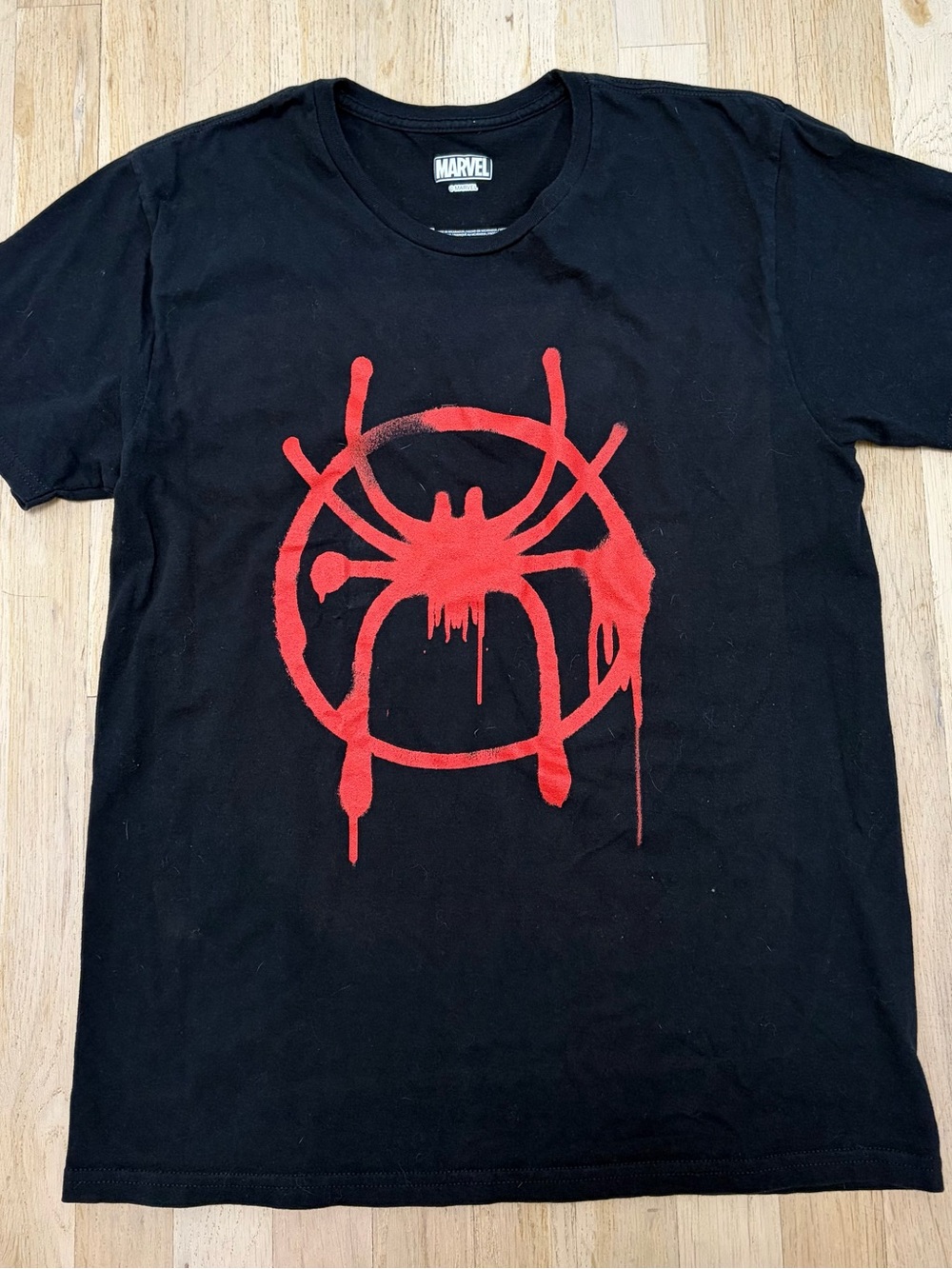Marvel Black Tee with Red Drip Spider Emblem